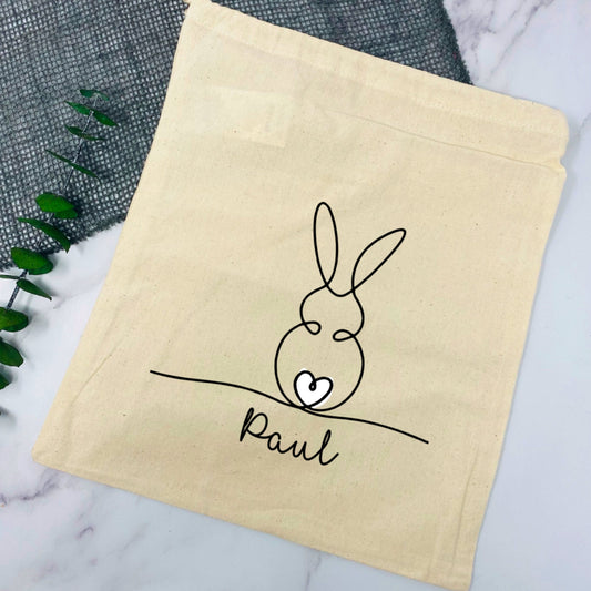 Geschenkbeutel Ostern personalisiert - modernes One Line Art Design mit Osterhase und Name - verschiedene Farben