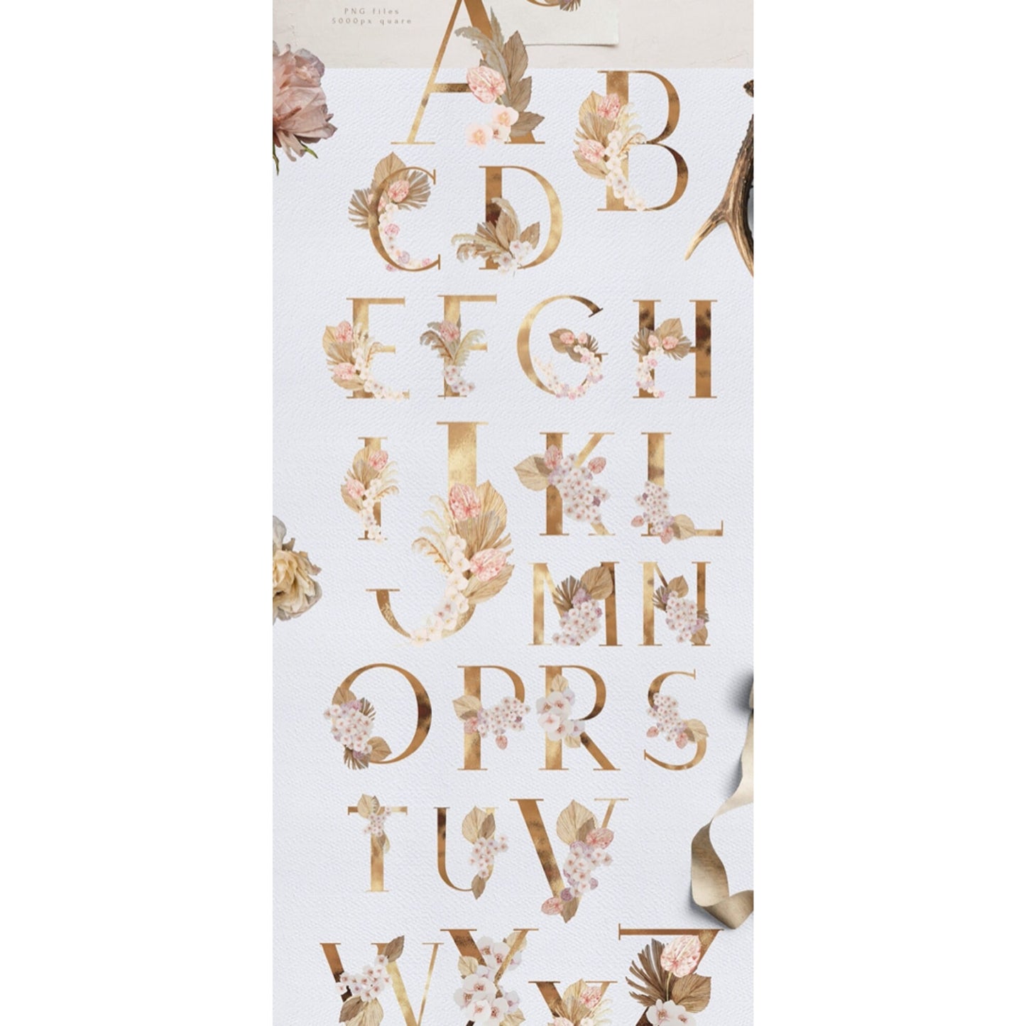 Tasse personalisiert mit Namen und Initial Gold Blumen Pampas Boho - Kollektion PAMPAS