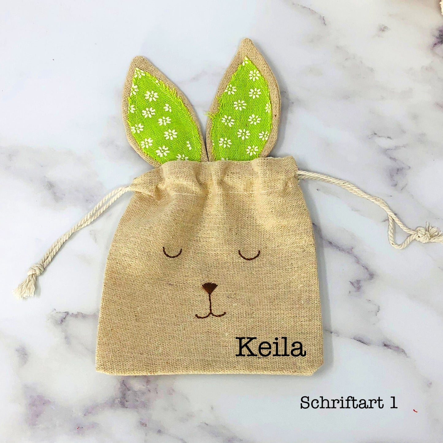 Osterkörbchen Osternest personalisiert - Beutel personalisiert mit Hasenohren und Name - Geschenk - Geldgeschenk - Osterkorb Alternative