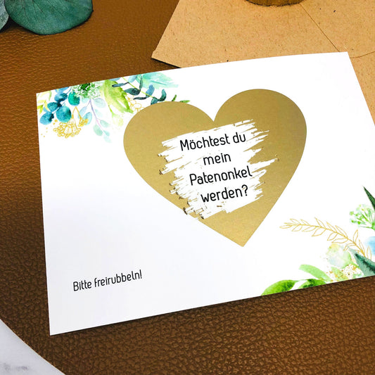 Karte Rubbelkarte Möchtest du mein Patenonkel werden - personalisiert - Grün Gold