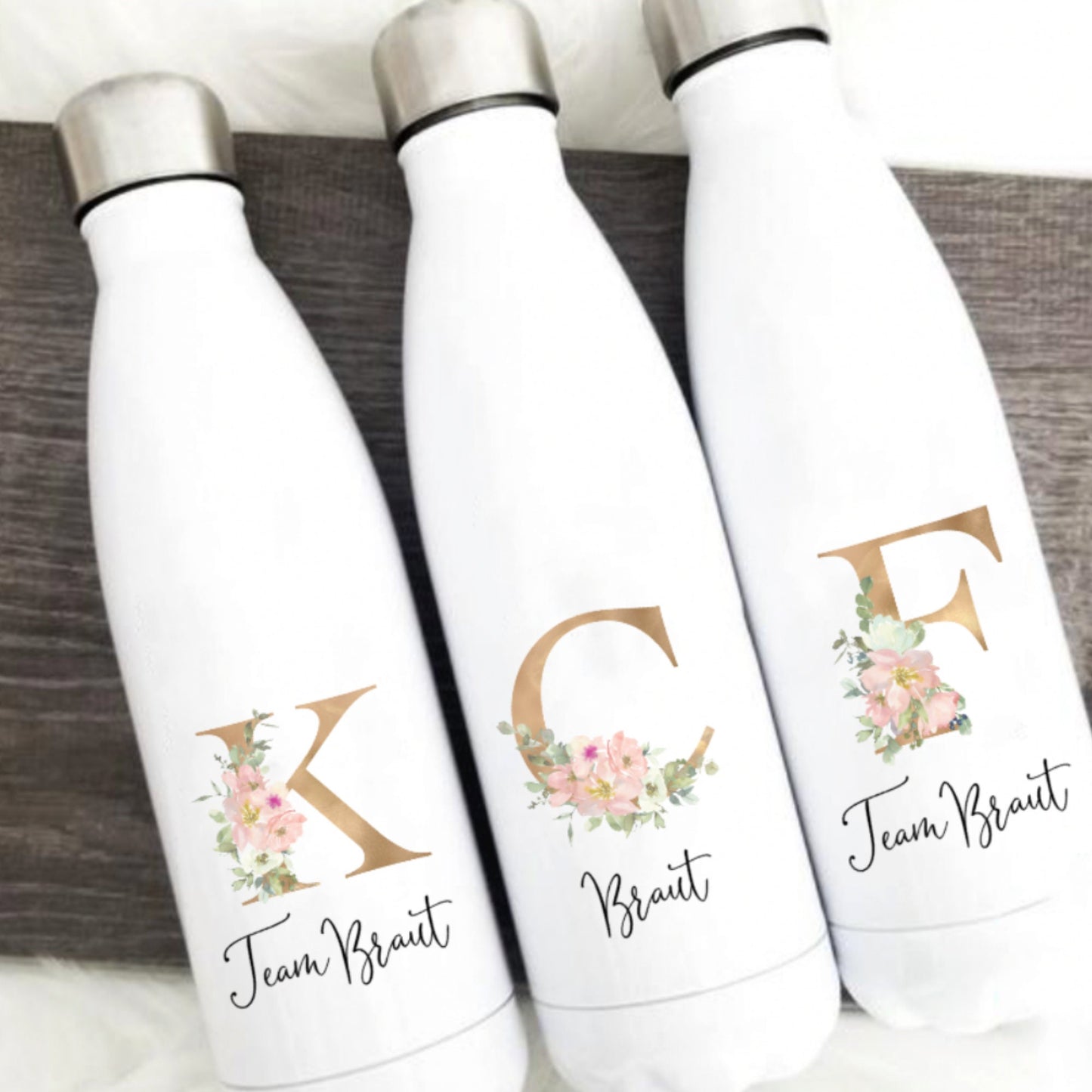 Thermoskanne Trinkflasche Edelstahl personalisiert mit Initial und Wunschwort - Design BLUSH , Geburtstag, Geschenk für die Hebamme