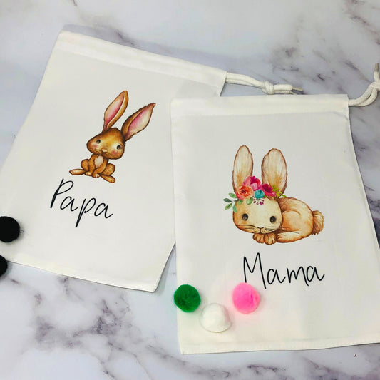 Osterkörbchen Osternest personalisiert - Beutel personalisiert mit Osterhasen Aquarell und Name - verschiedene Motive, Geschenk