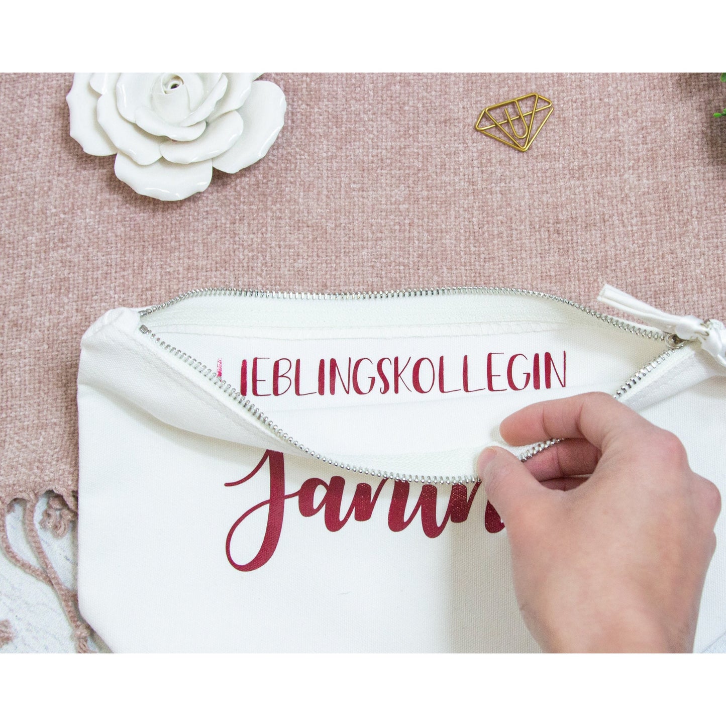 Überraschungsgeschenk - Kosmetikbeutel mit geheimer Nachricht innen - außen mit Name