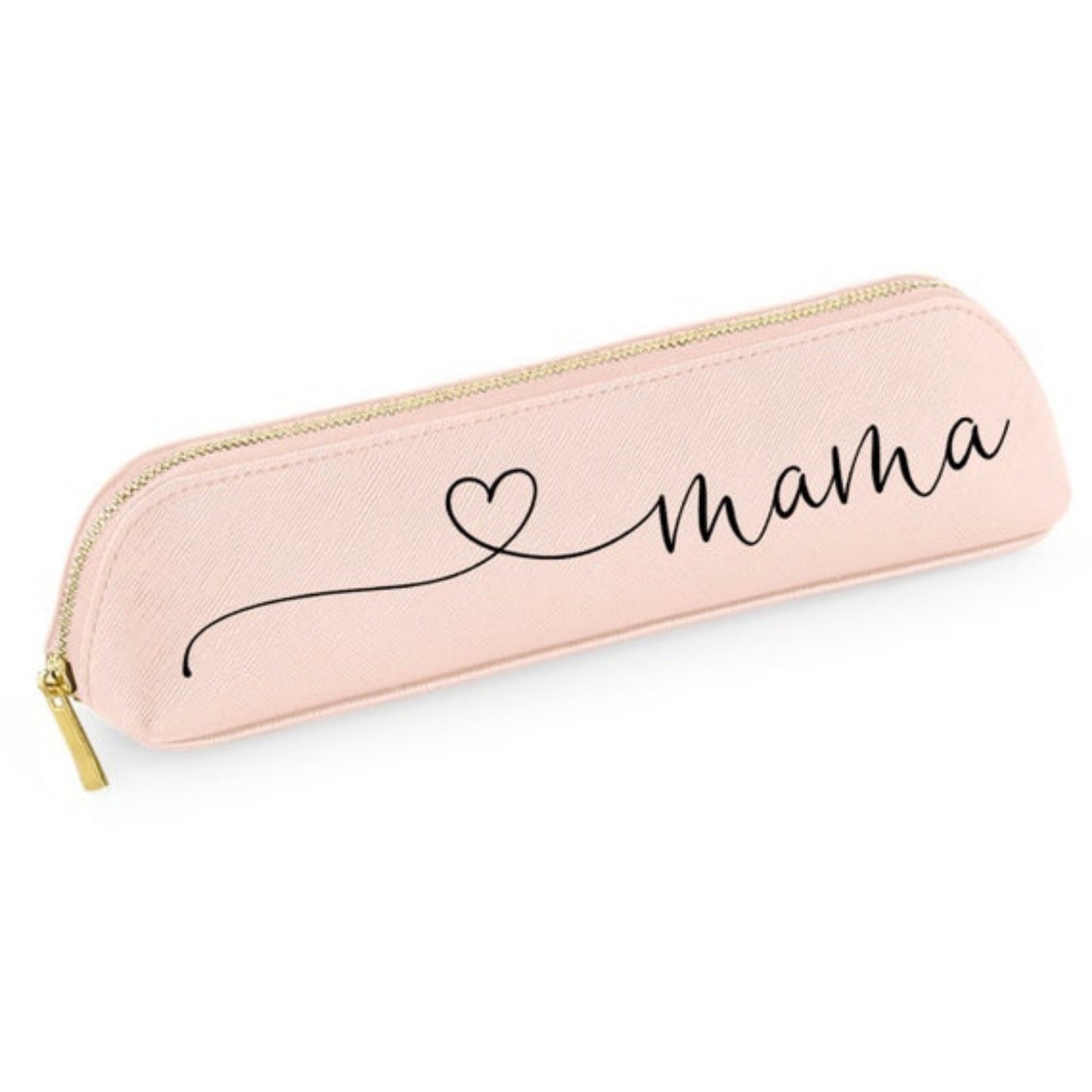 Personalisiertes Etui aus Rosanem Kunstleder mit Wunschtext in Herz-Schrift