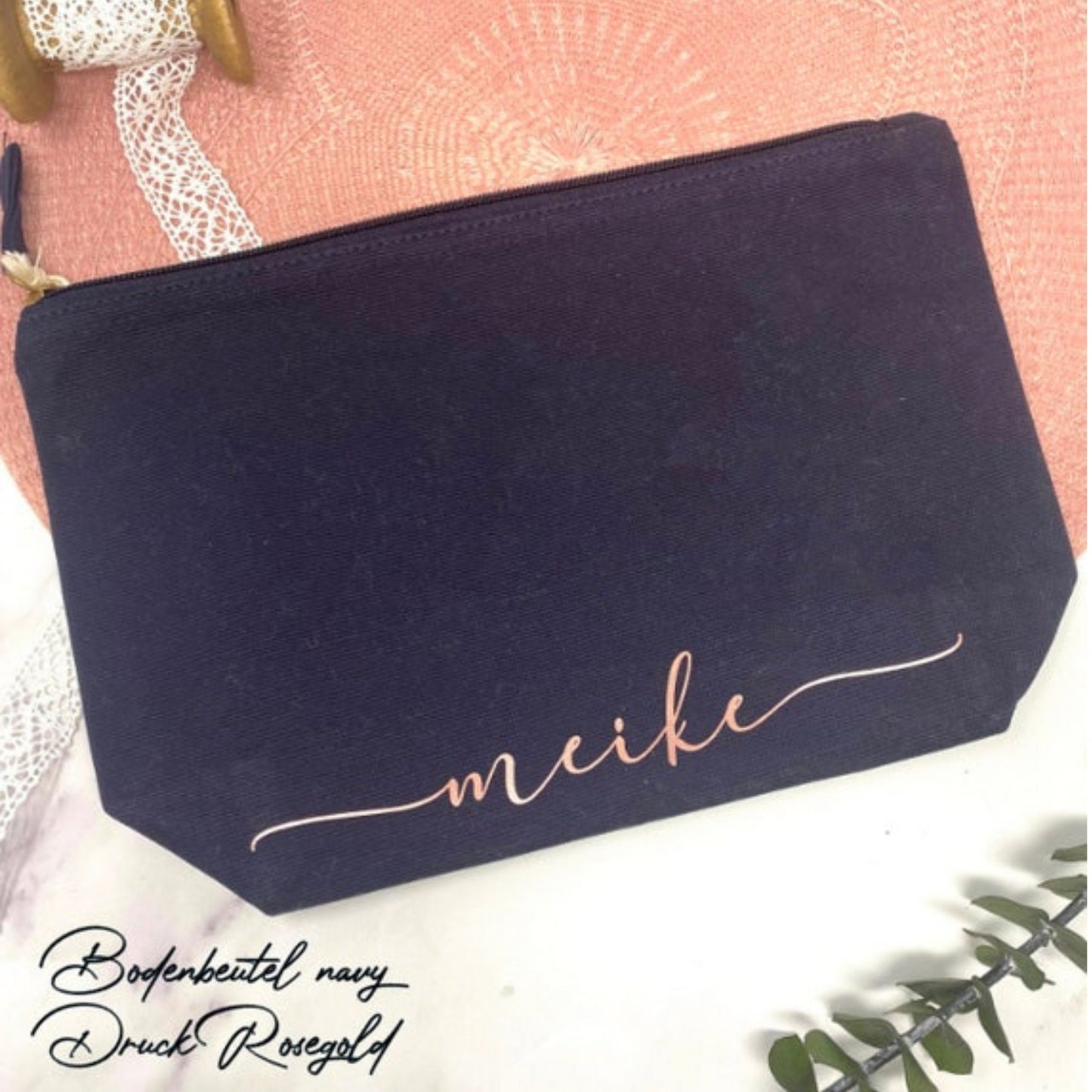 Geschenk beste Freundin - personalisierte Kosmetiktasche Bodenbeutel - Name Kalligraphie -
