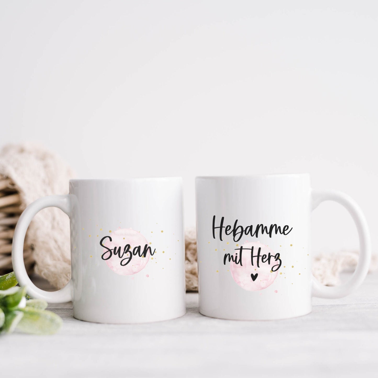 Tasse Hebamme mit Herz rosa - personalisiert - Geschenk Dankeschön für die Hebamme - Kaffeetasse mit Namen
