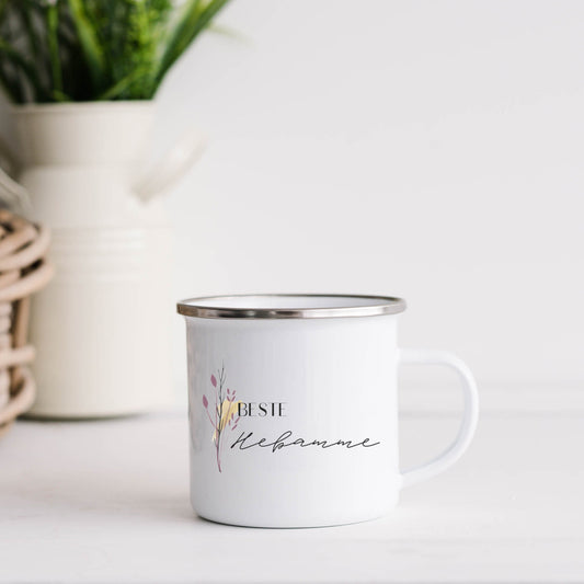 Geschenk Hebamme Geburt - Tasse Emailletasse Becher Dankeschön personalisiert Florales Design