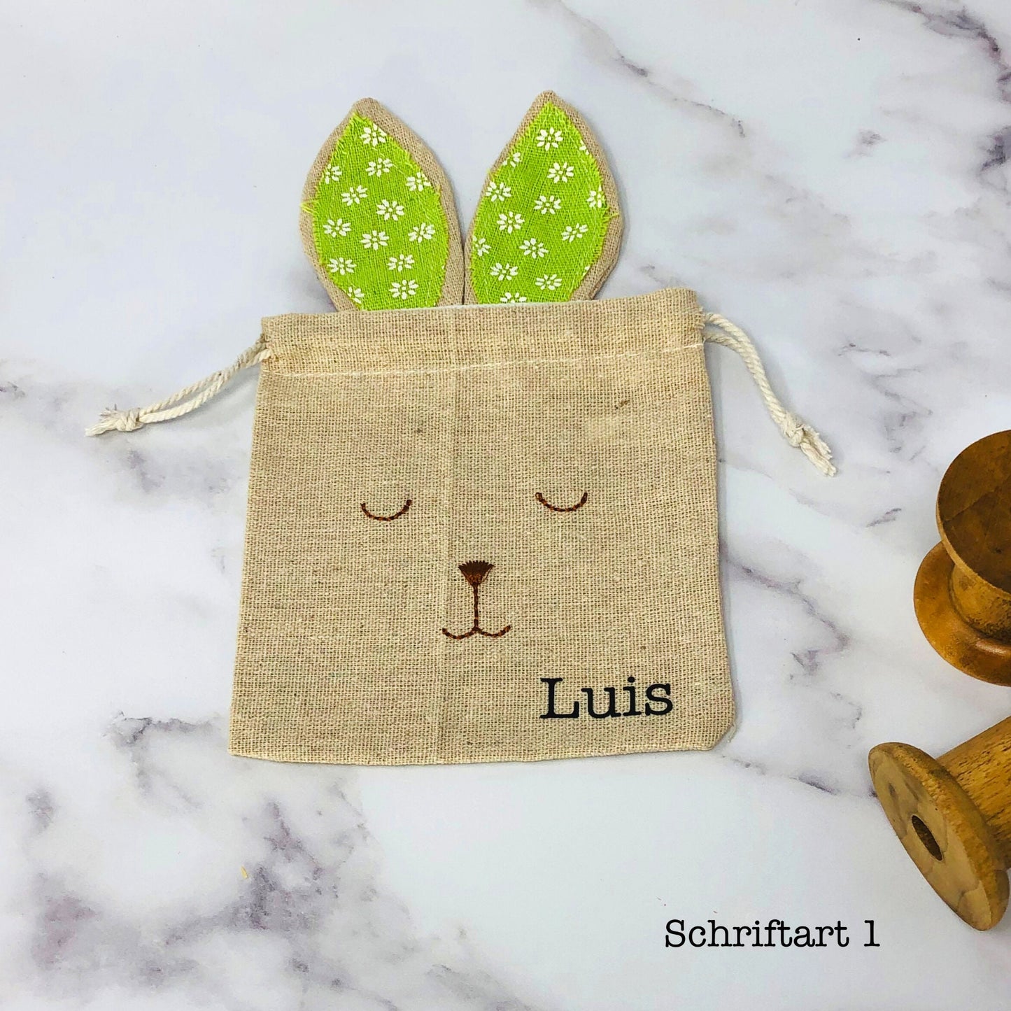 Osterkörbchen Osternest personalisiert - Beutel personalisiert mit Hasenohren und Name - Geschenk - Geldgeschenk - Osterkorb Alternative