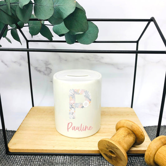 Spardose mit Name - personalisiert - Einschulung Geburt - Design Floral