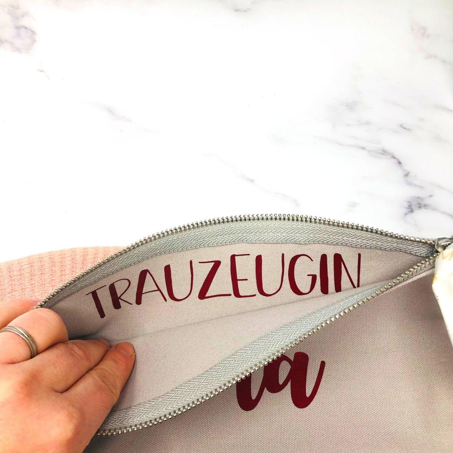 Überraschungsgeschenk - Kosmetikbeutel mit geheimer Nachricht innen - außen mit Name