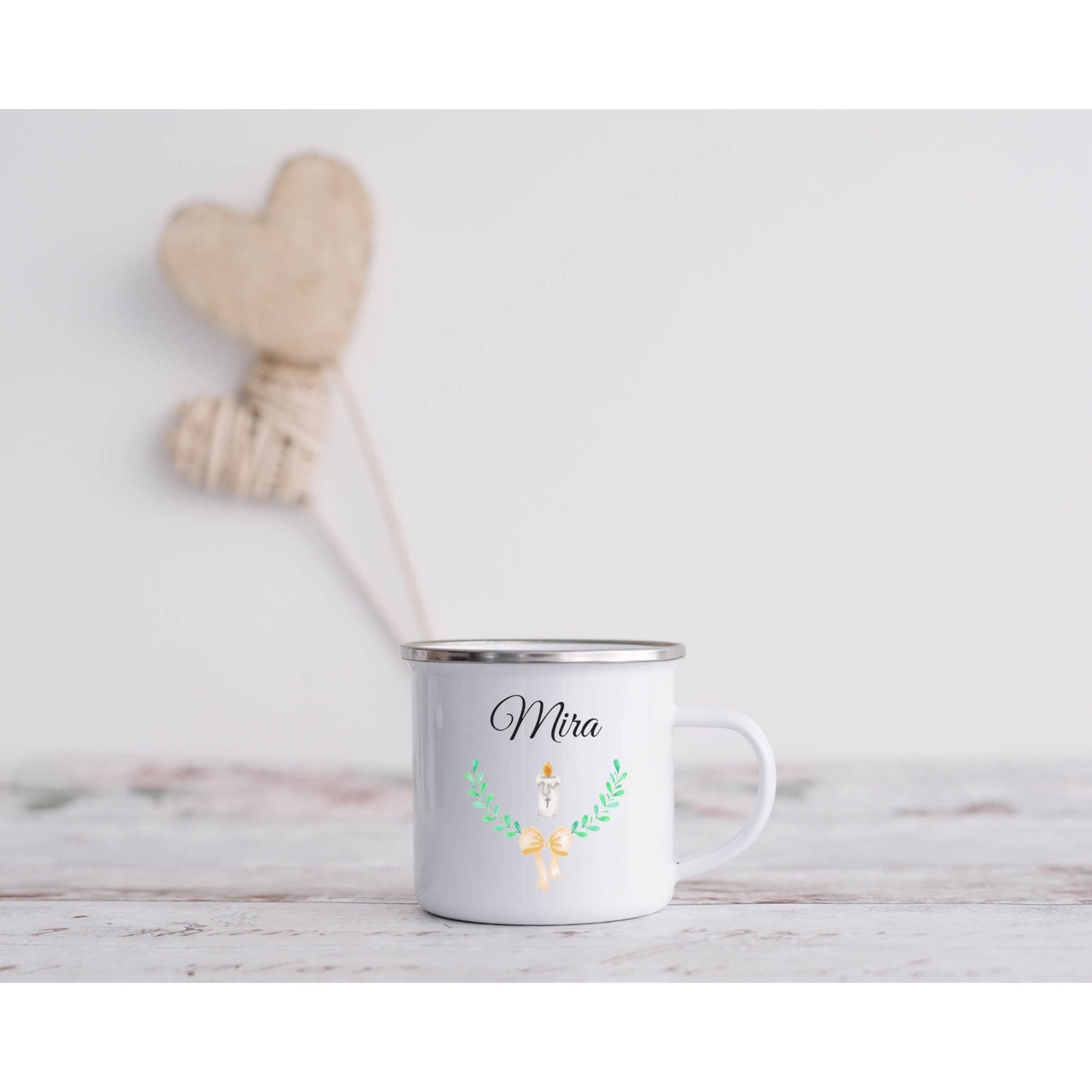 Kommunion Geschenk Emailletasse Patenkind Geschenkidee - Tasse Emaille Becher - personalisiert - 4 verschiedene Motive