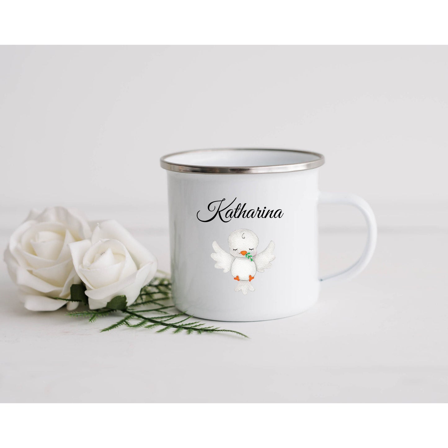 Kommunion Geschenk Emailletasse Patenkind Geschenkidee - Tasse Emaille Becher - personalisiert - 4 verschiedene Motive