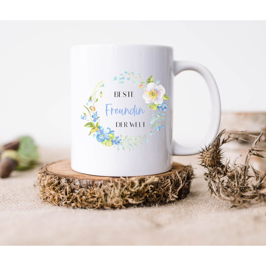 Tasse Mama Freundin Schwesterherz mit Frühlingsblumen - personalisiert - Geschenk Dankeschön für die Hebamme, Erzieherin Lehrerin