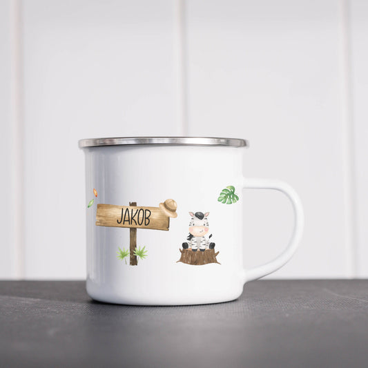 Kinderbecher mit Namen - Tasse Emailletasse Kindertasse Becher personalisiert - Safari Tiere