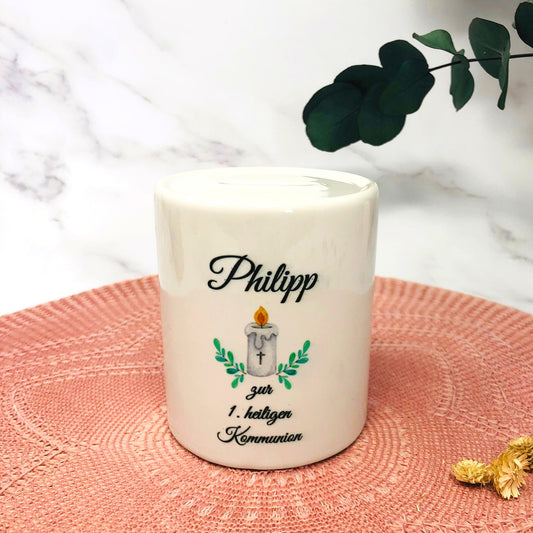 Spardose mit Name - personalisiert - Kommunion Geschenk - 4 schöne Motive
