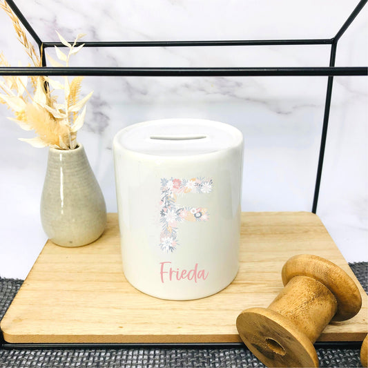 Spardose mit Name - personalisiert - Einschulung Geburt - Design Floral