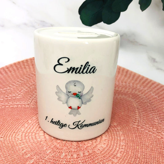 Spardose mit Name - personalisiert - Kommunion Geschenk - 4 schöne Motive