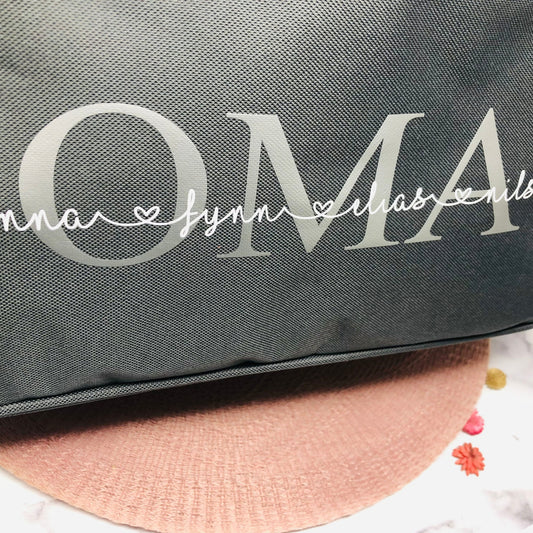 Geschenk Oma zum Muttertag oder Geburtstag - personalisierter Einkaufskorb mit Namen der Enkelkinder -faltbar -Farbe Grau, Navy oder Schwarz