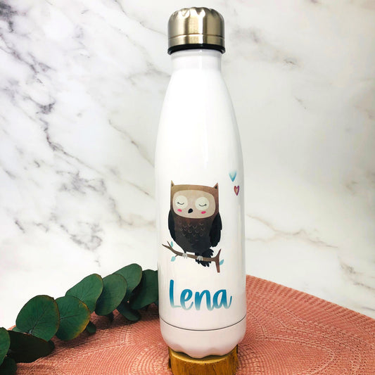 Thermoskanne Trinkflasche Edelstahl personalisiert mit Namen und Waldtieren - toll für Schule, Kindergarten und Freizeit