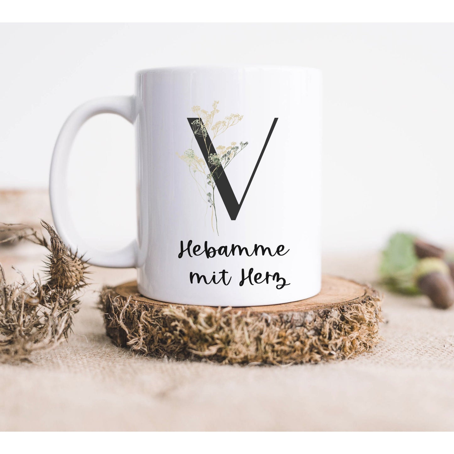 Geschenk Hebamme, Kaffeebecher Wildblumen - beidseitig bedruckt - personalisiert - Dankeschön, Geburtstag Geburt beste Hebamme Wild Flowers