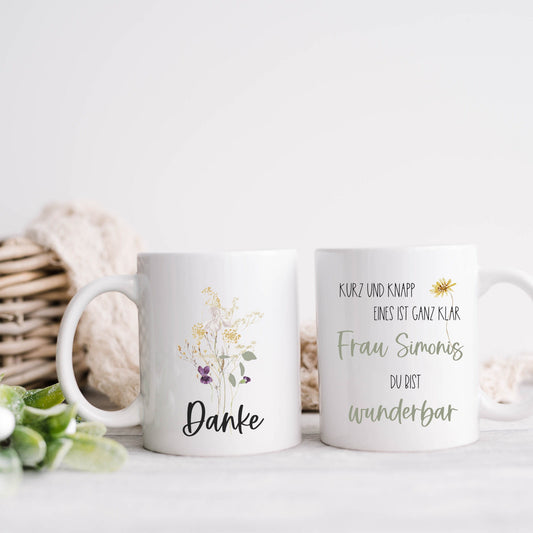 Geschenk Hebamme, Lehrerin, Erzieherin, Tagesmutter - Tasse Danke du bist WUNDERBAR - Abschiedsgeschenk Kindergarten -