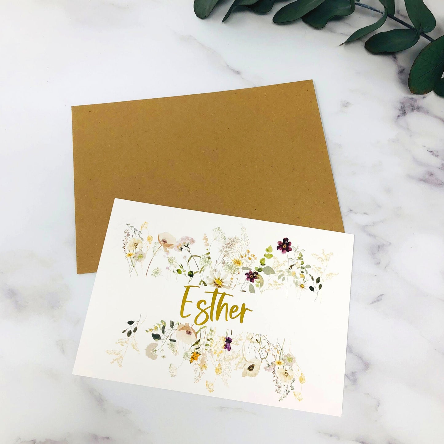 Karte Rubbelkarte DIY zum selber beschriften - personalisiert - Wildblumen gold Gutschein