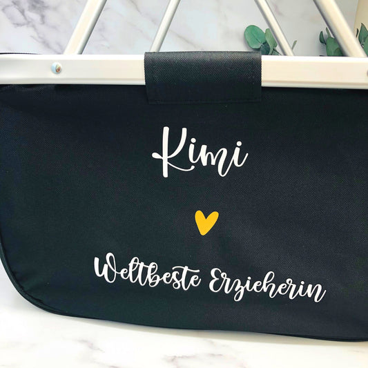 Geschenk für die Erzieherin - Weltbeste Erzieherin - Einkaufskorb personalisiert - faltbar - Farbe navy blau grau schwarz
