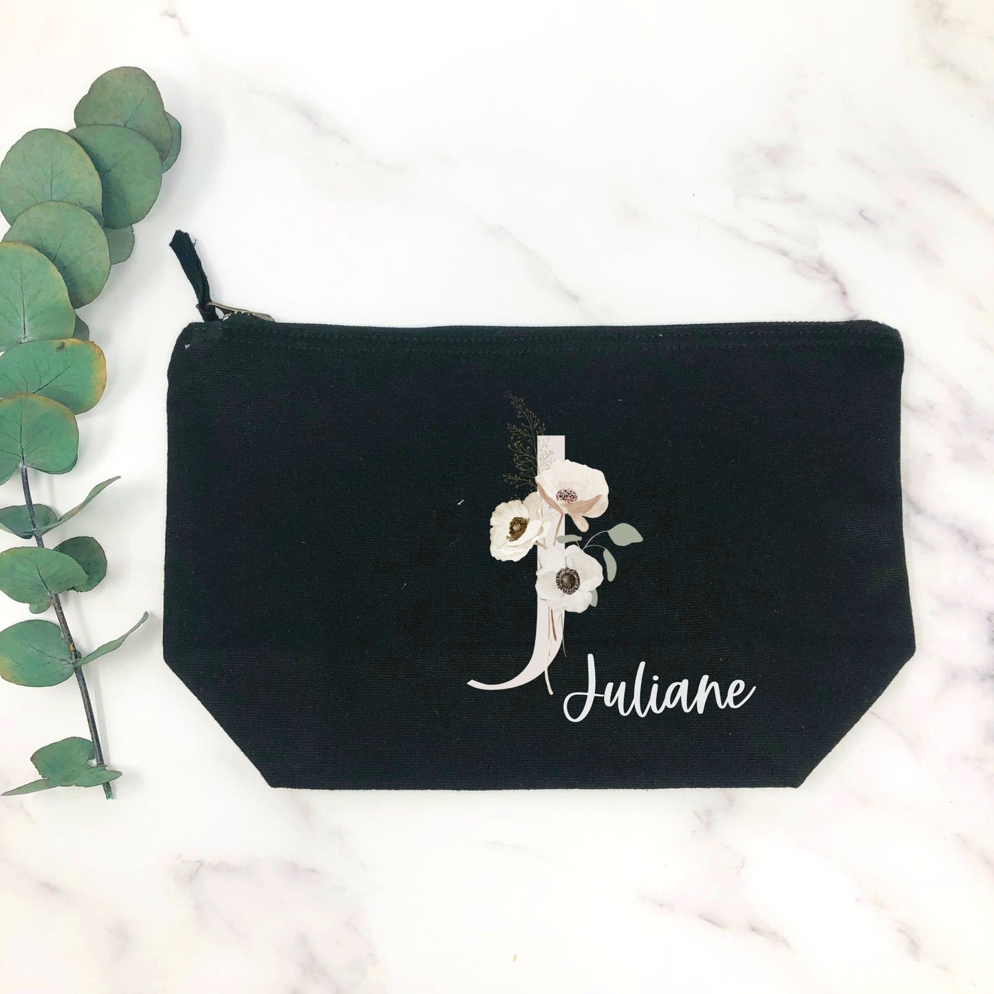 Kosmetikbeutel personalisiert mit Initial und Wunschwort - Geschenk beste Freundin Schwester Mama - verschiedene Farben - Wildblumen