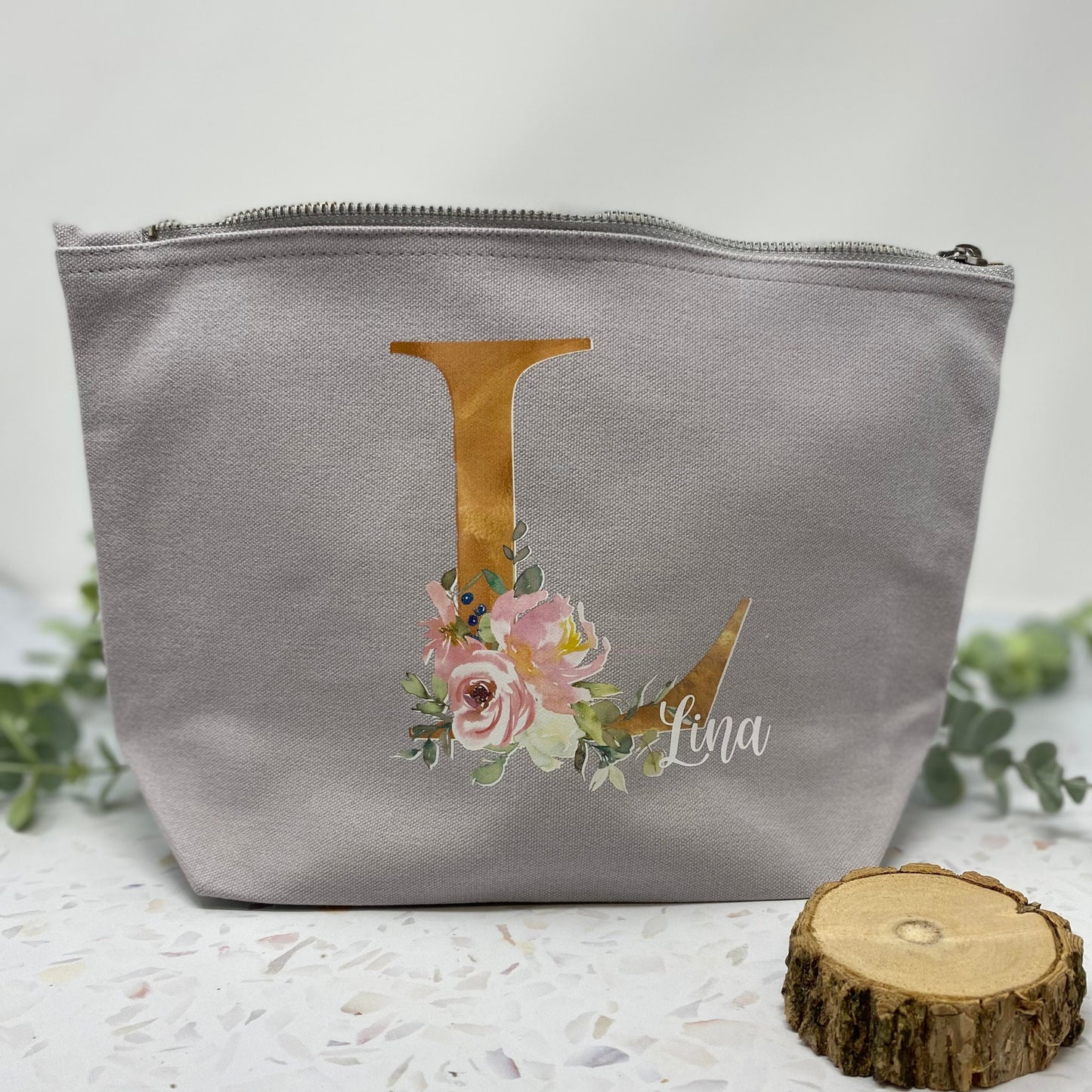 Kosmetikbeutel personalisiert mit Initial und Wunschwort - Geschenk beste Freundin Schwester Mama - verschiedene Farben - Blush