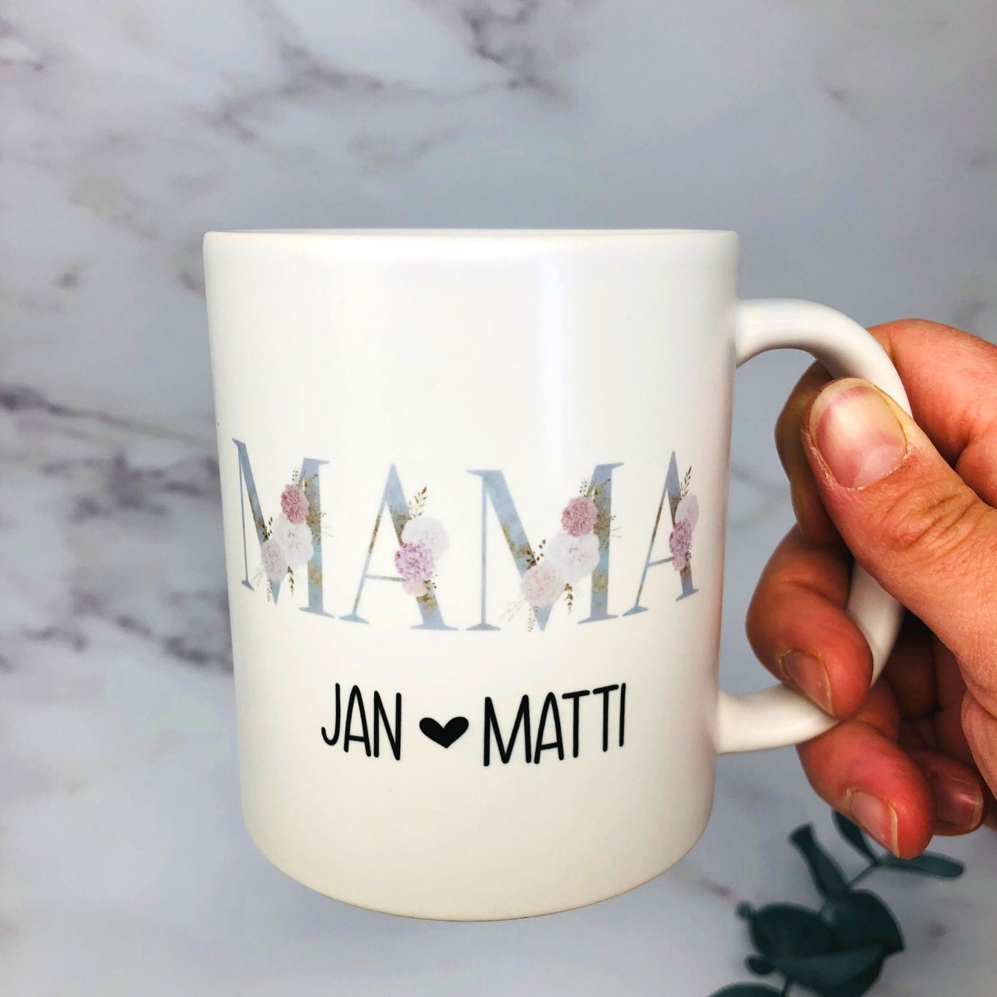 Tasse Kaffeebecher MAMA - beidseitig bedruckt - personalisiert - Geschenk Muttertag Geburtstag Geburt Danke Blumen