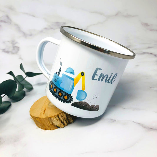 Tasse Emailletasse Kindertasse Becher personalisiert - Jungs Design Baustelle