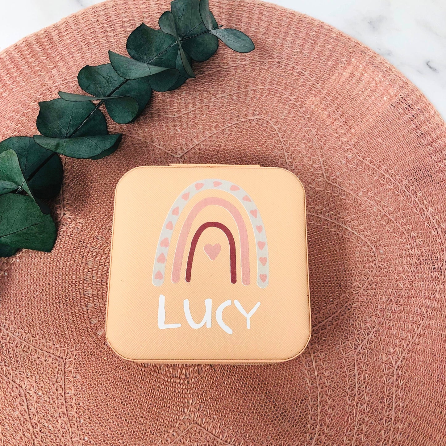 Schmuckaufbewahrung Mädchen - rosa - personalisiert mit Namen und Regenbogen- Geschenk Kommunion Einschulung Geburtstag - Reiseetui
