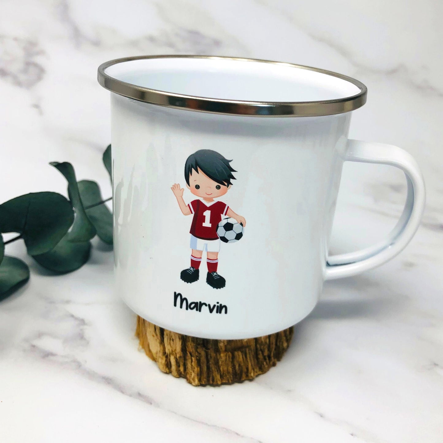 Tasse Emailletasse Kindertasse Becher personalisiert - Jungs Design Fußball