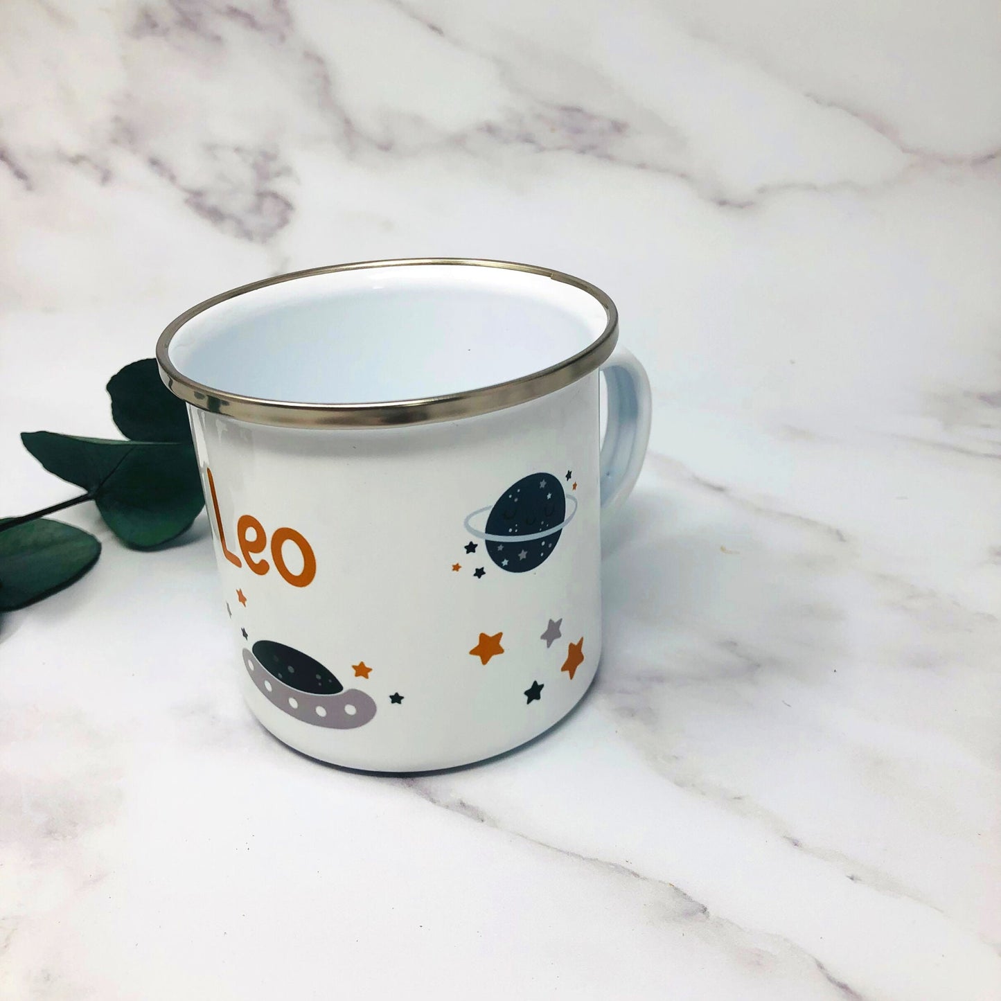Tasse Emailletasse Kindertasse Becher personalisiert - Jungs Design Weltall