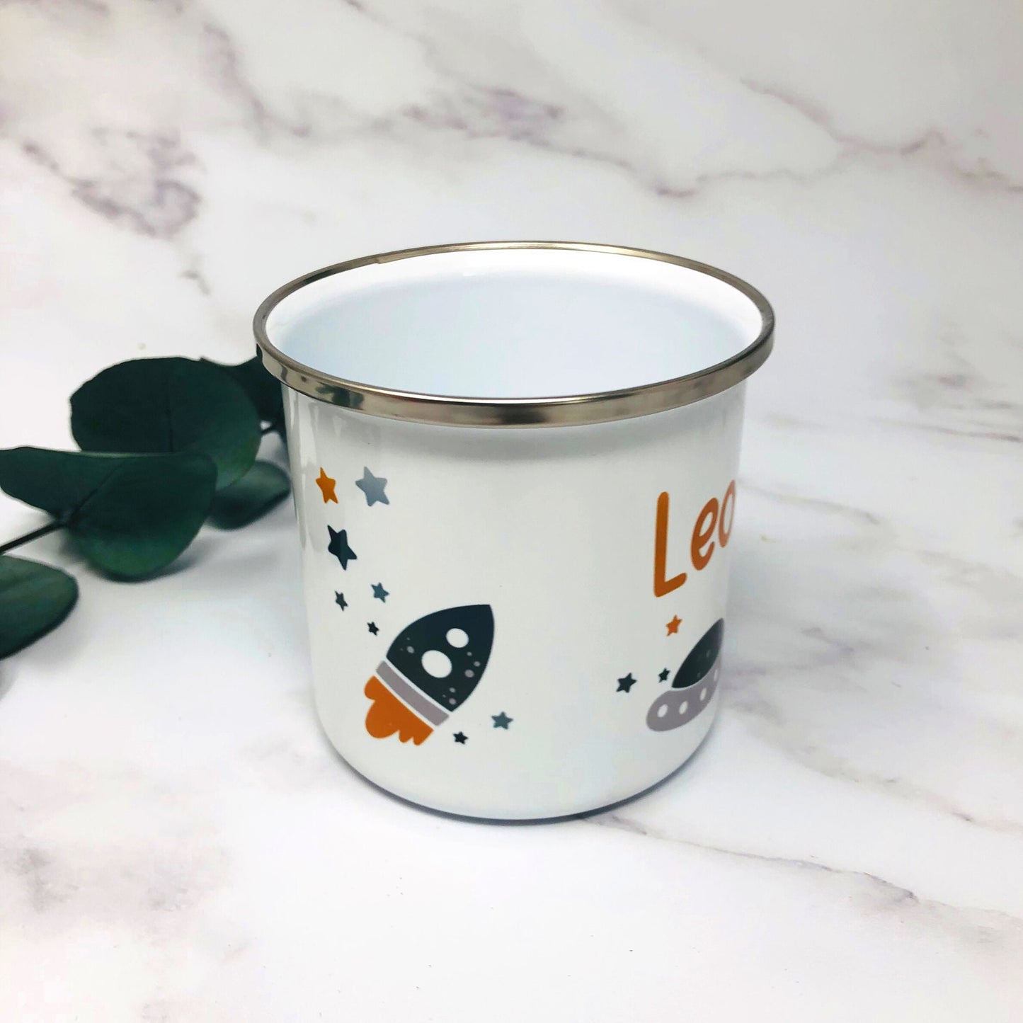 Tasse Emailletasse Kindertasse Becher personalisiert - Jungs Design Weltall