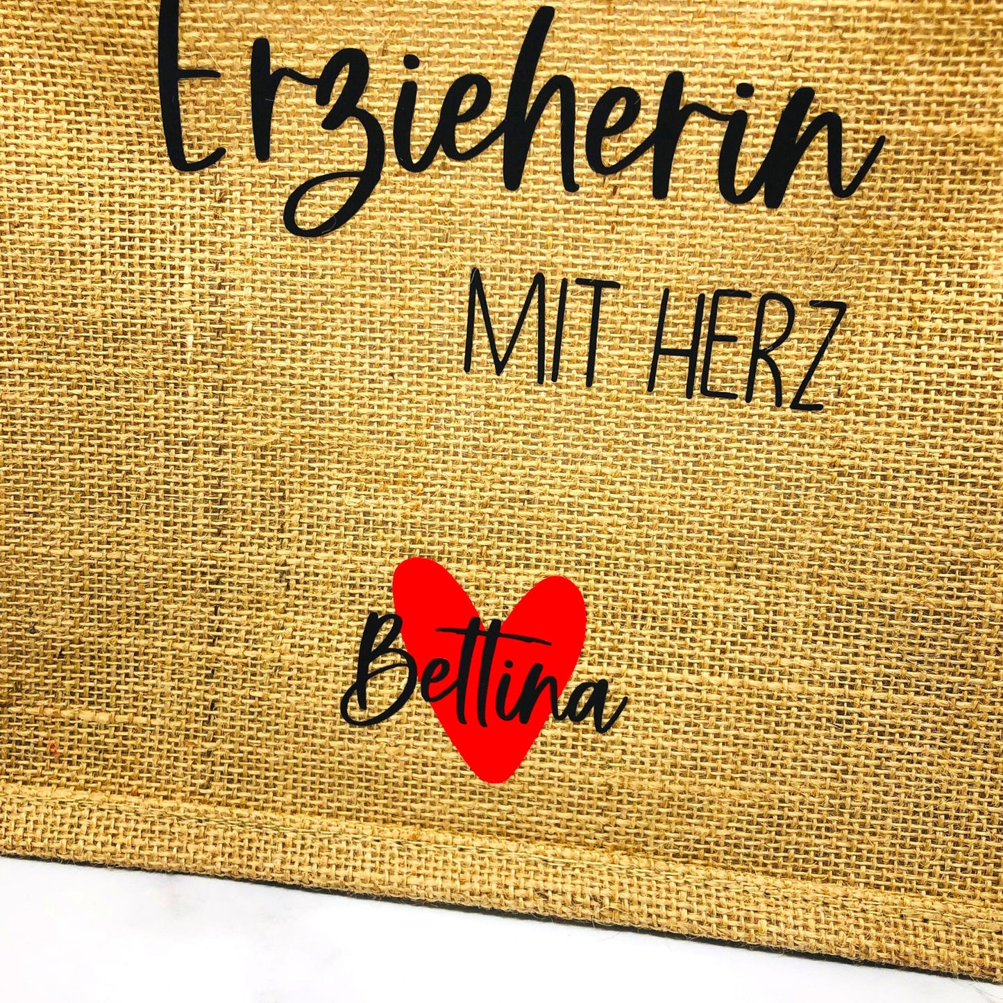 Erzieherin mit Herz Jutetasche klein - personalisiert mit Name und Herz - persönliche Geschenkverpackung - Kita Abschied