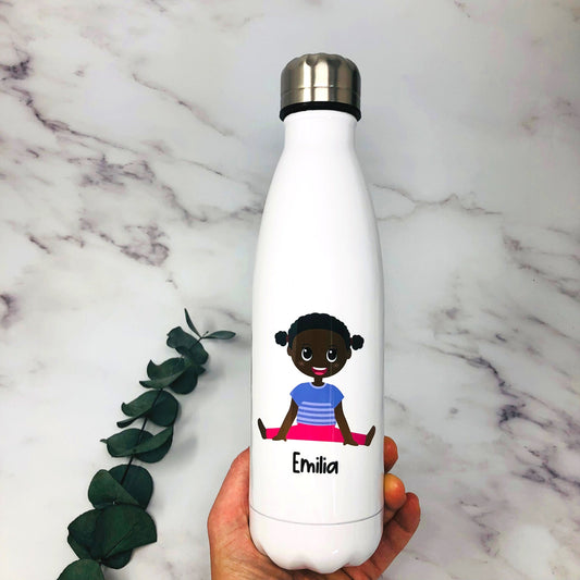 Thermoskanne Trinkflasche personalisiert mit Yoga Kids und Namen - toll für Schule, KiTa - Sportunterricht