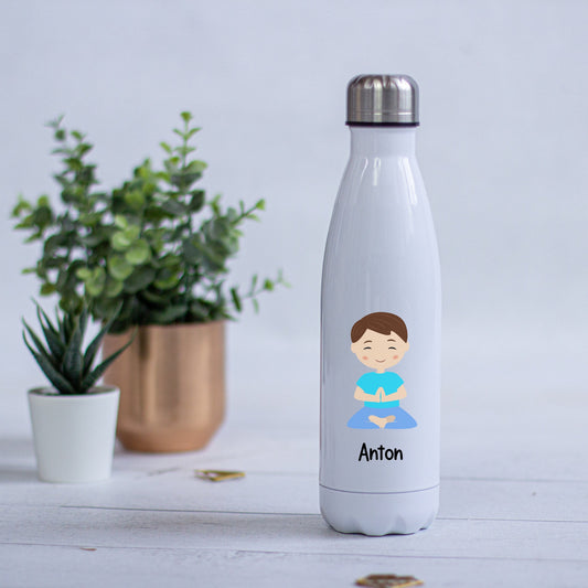 Thermoskanne Trinkflasche personalisiert mit Yoga Kids und Namen - toll für Schule, KiTa - Sportunterricht