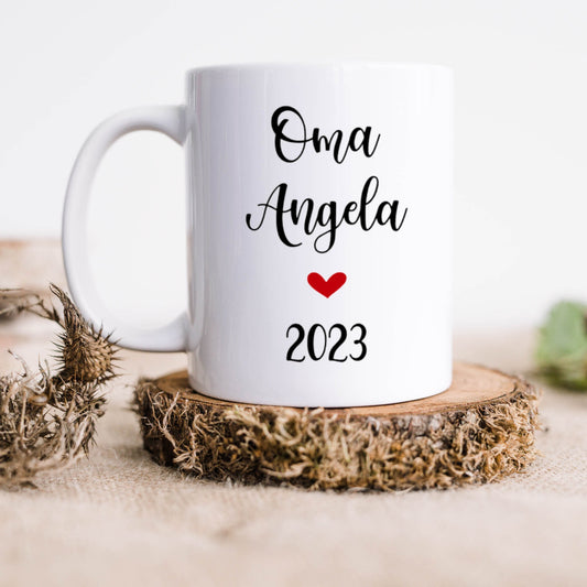 Tasse Oma 2024 personalisiert - Schwangerschaftsverkündung Geschenk Mama auch mit Namen