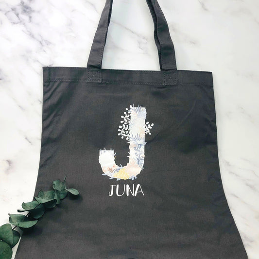 Stoffbeutel Wechselwäsche Malutensilien personalisiert mit floralem Initial und Name - Baumwolle Tasche - Kindergarten Schule