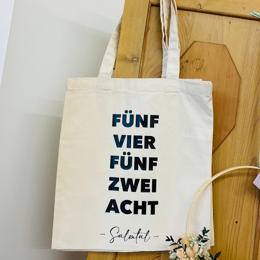 Coole Baumwolltasche mit Postleitzahl und Ortsname