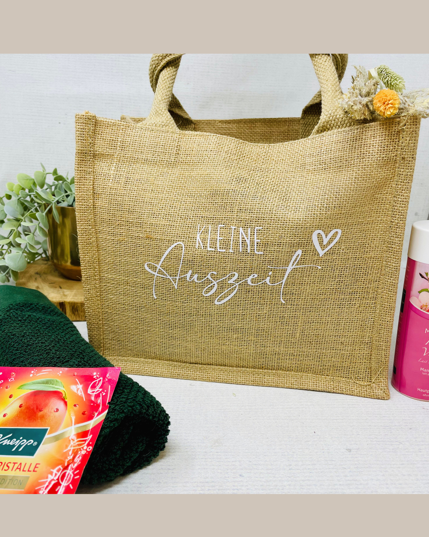 Jutetasche „Kleine Auszeit“ – perfekte Geschenkidee für Frauen, Mamas & Freundinnen