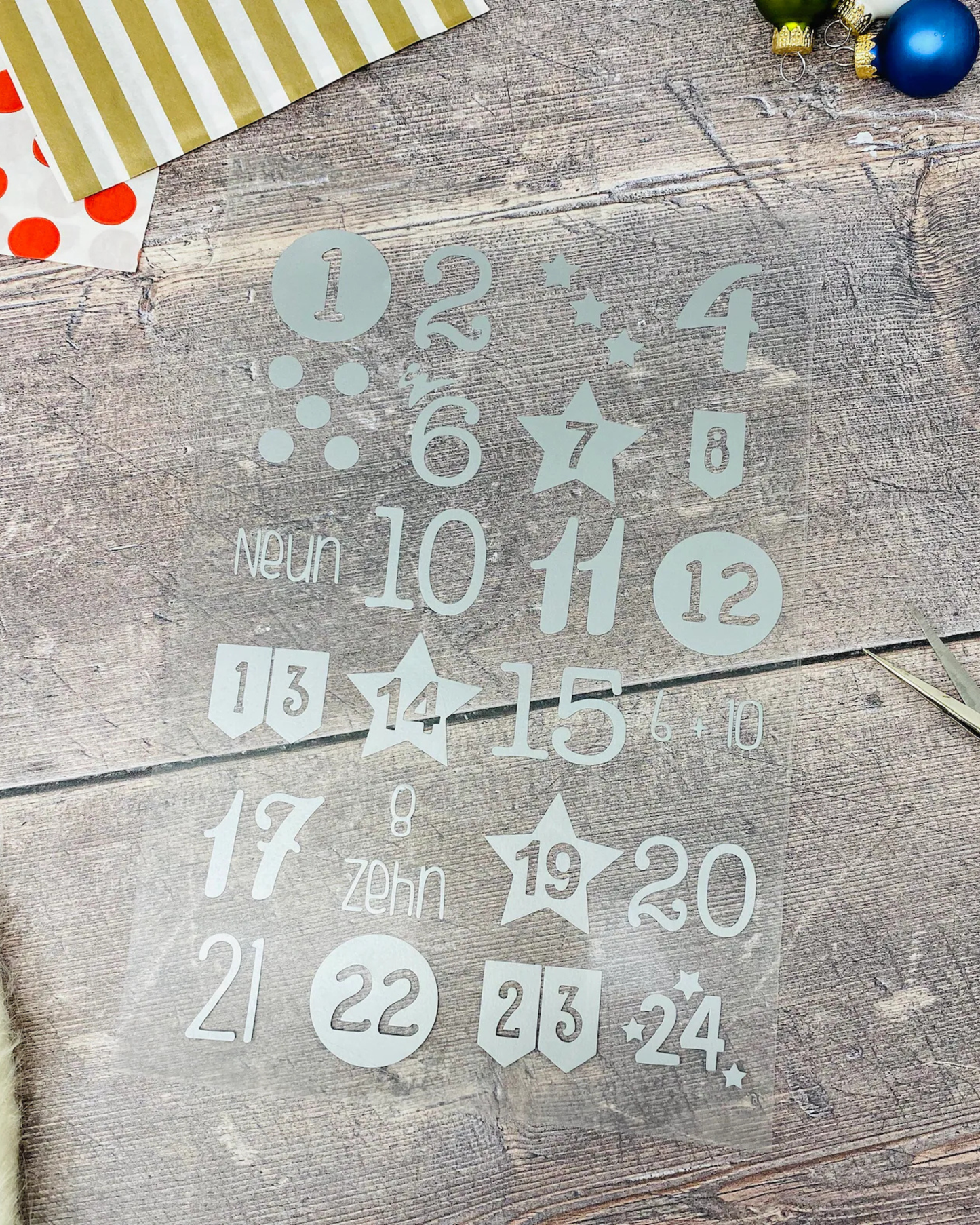 Zahlen 1–24 zum Aufbügeln für DIY Adventskalender Zahlen 1–24 zum Aufbügeln in rot gold silber schwarz, Handmade