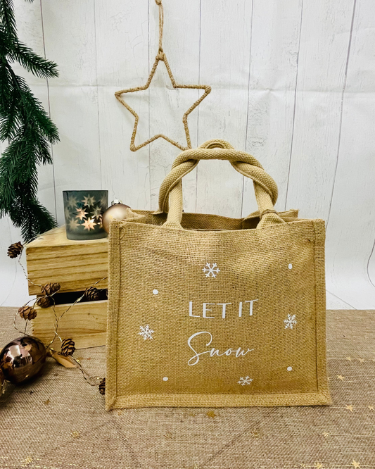 Jutetasche „Let it snow“ – nachhaltige Geschenktasche & Winter-Accessoire
