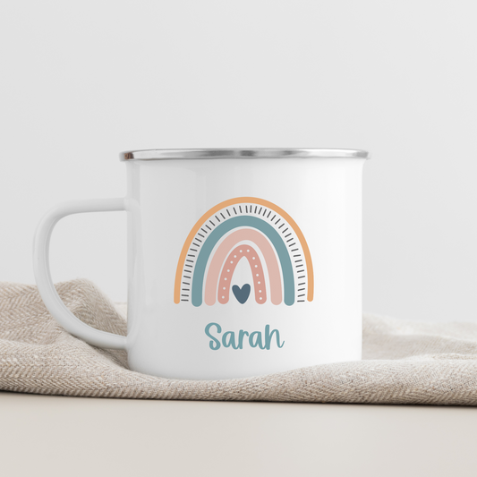 Emailletasse personalisiert - Kommunion - Geschenk Junge Mädchen - Regenbogen - Kommunionsgeschenk - Einschulung Geburt Taufe