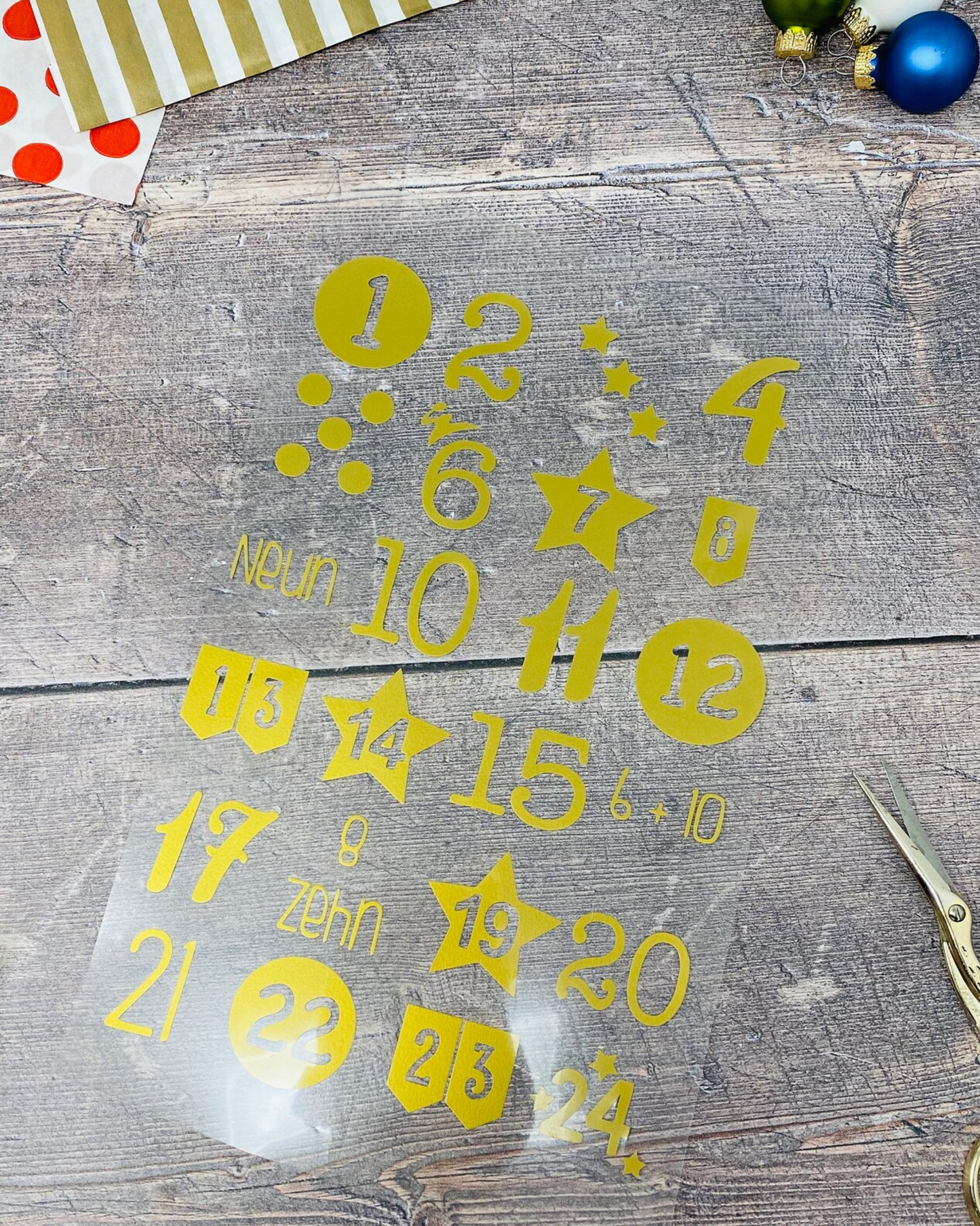 Zahlen 1–24 zum Aufbügeln für DIY Adventskalender Zahlen 1–24 zum Aufbügeln in rot gold silber schwarz, Handmade