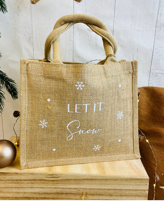Jutetasche „Let it snow“ – nachhaltige Geschenktasche & Winter-Accessoire