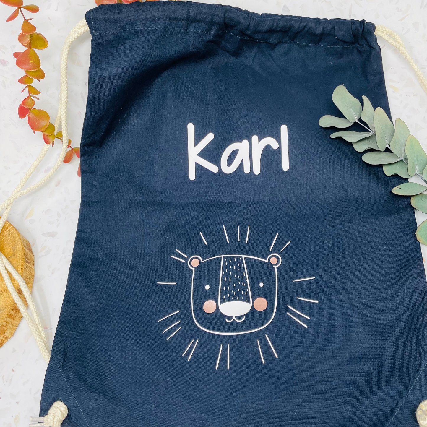 Turnbeutel Kita Kindergarten Stofftasche mit Name personalisiert mit süßen Tieren -  Wechselwäsche, Stoffbeutel personalisiert