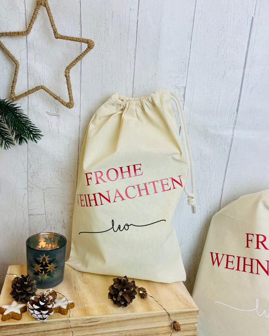 Baumwollsäckchen „Frohe Weihnachten“ – nachhaltig & personalisierbar