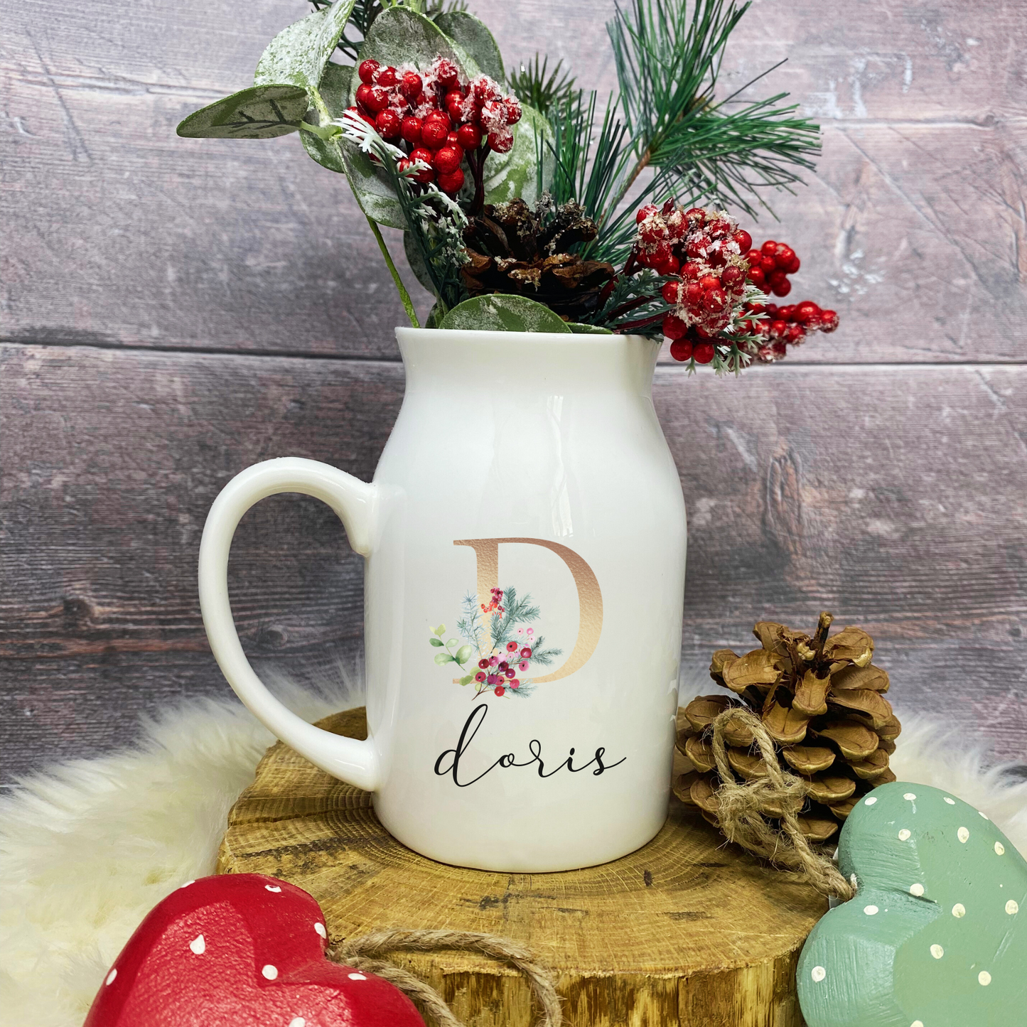 Personalisierte Vase Weihnachten - Blumenvase – Geschenk Mama, Freundin, Oma, Kollegin, Lehrerin - Design Winter Greenery